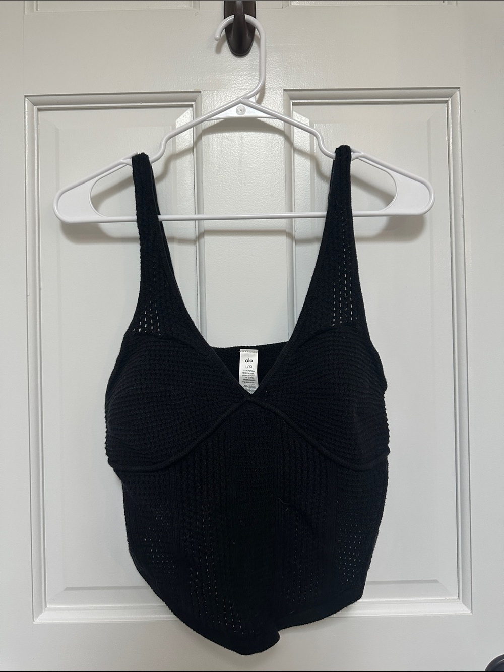 ALO Yoga Black Knit Cup-Accent Tank